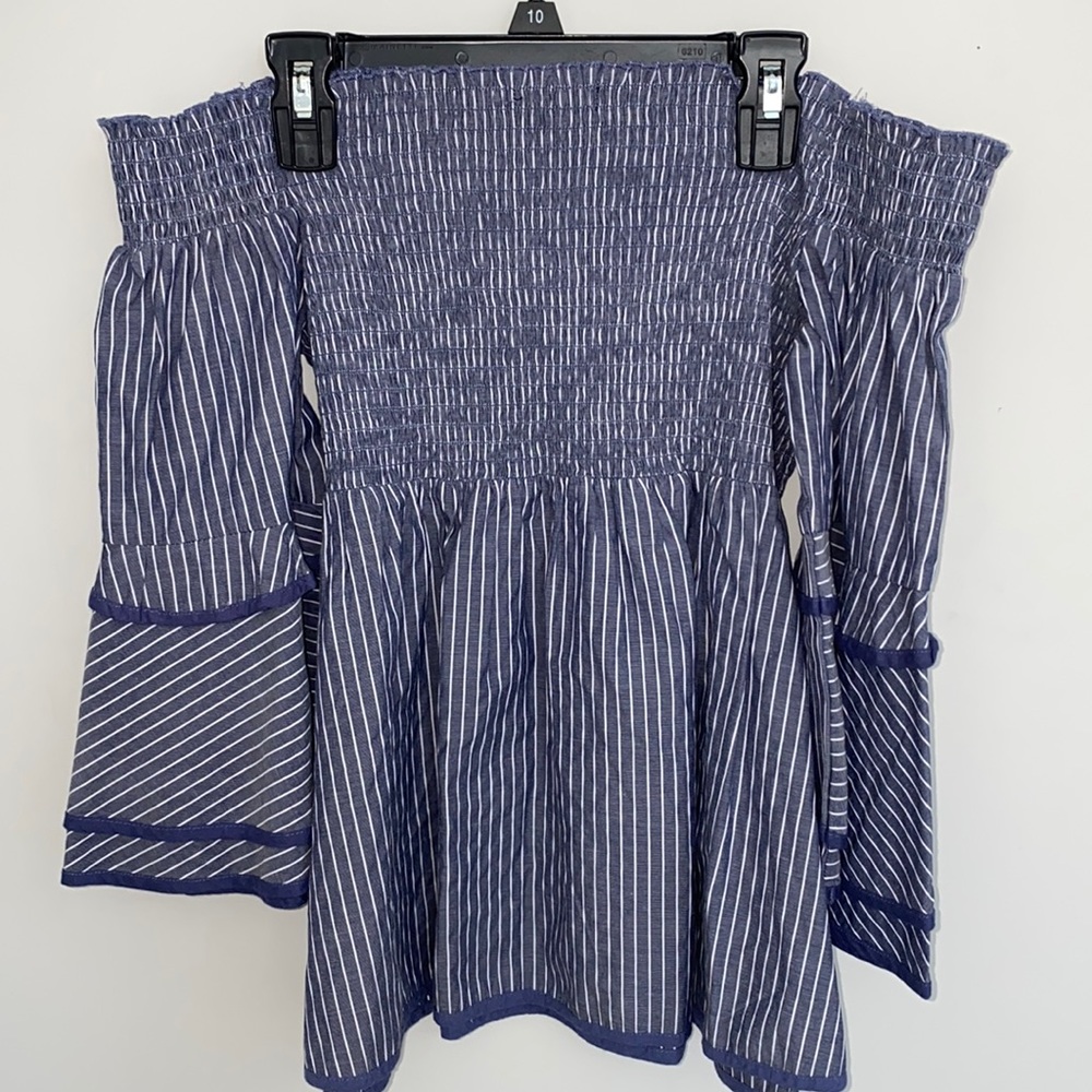 American Eagle, blue and white, off the shoulder top.